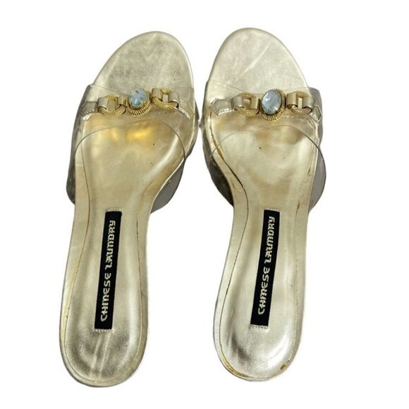 NWT Chinese Laundry Gold Rhinstone Clear Kitten Heels - Picture 8 of 10